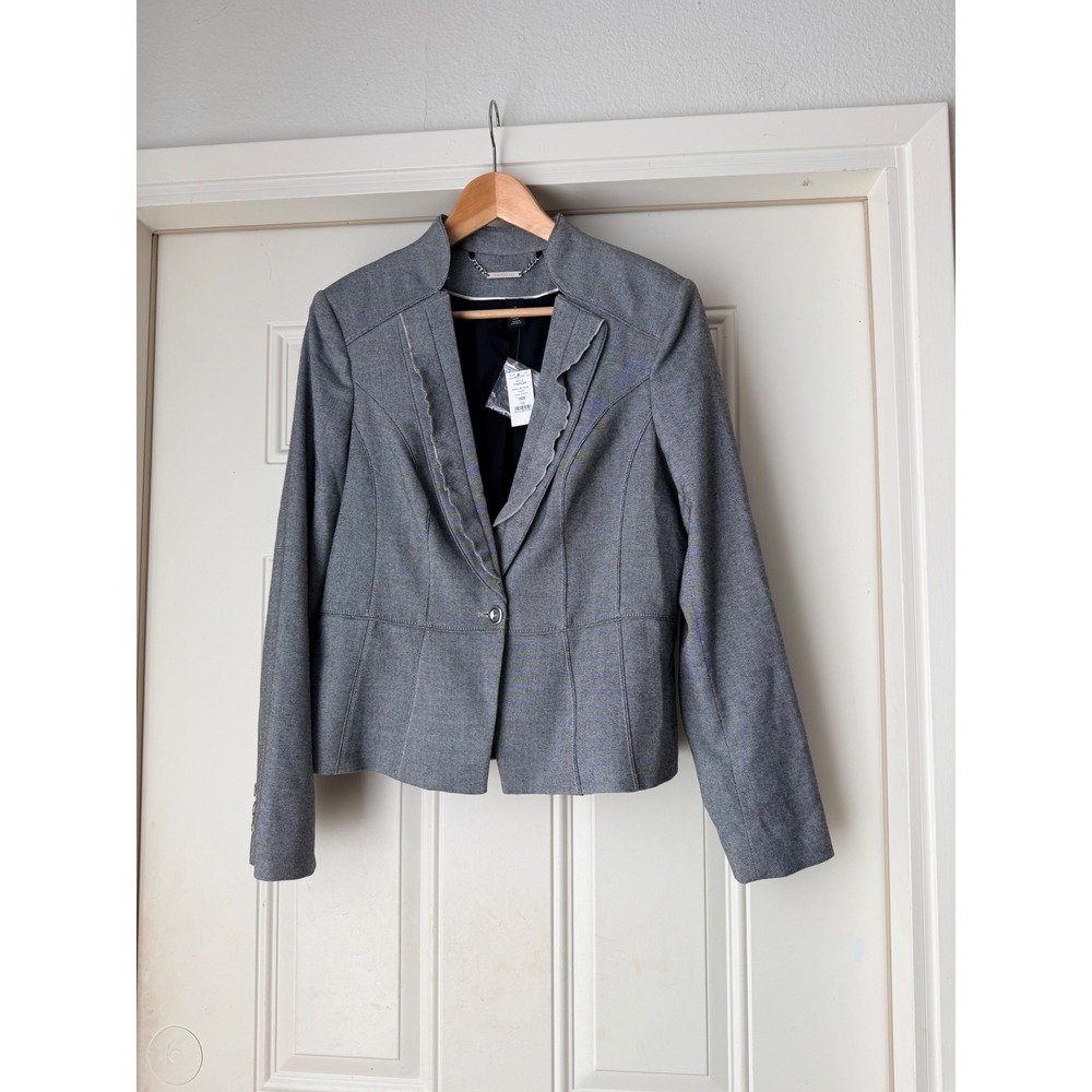 NWT White House Black Market Ruffle Lapel Suit Jacket Grey Blazer Sz 12